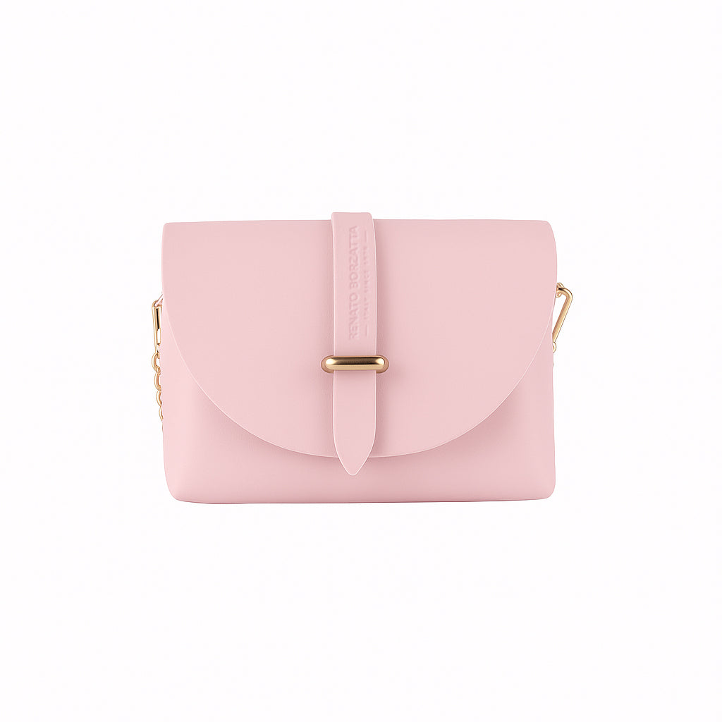 RB1001BJ | Borsa Piccola in Vera Pelle Made in Italy con Tracollina removibile e passante di chiusura in metallo Oro Lucido - Colore Rosa - Dimensioni: cm 16,5 x 11 x 8-3