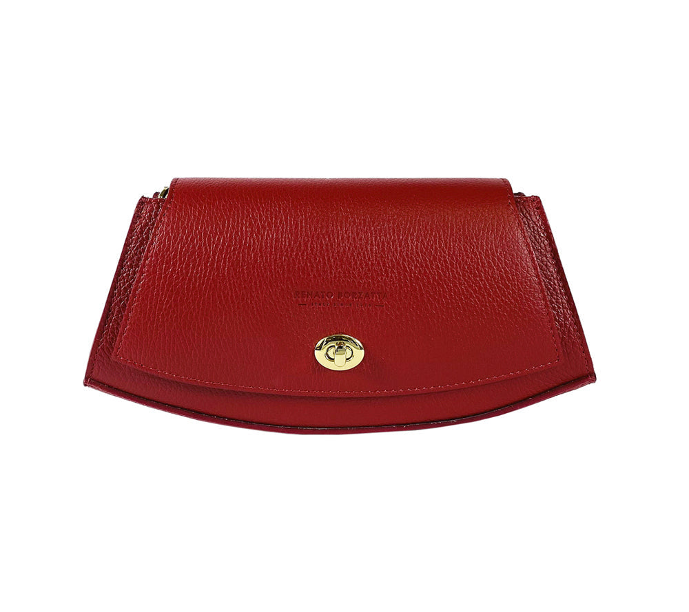 RB1009V | Borsa Donna a Spalla in Vera Pelle Made in Italy. Tracolla removibile. Attacchi con moschettoni in metallo Oro Lucido - Colore Rosso - Dimensioni: cm 30 x 16 x 7-2