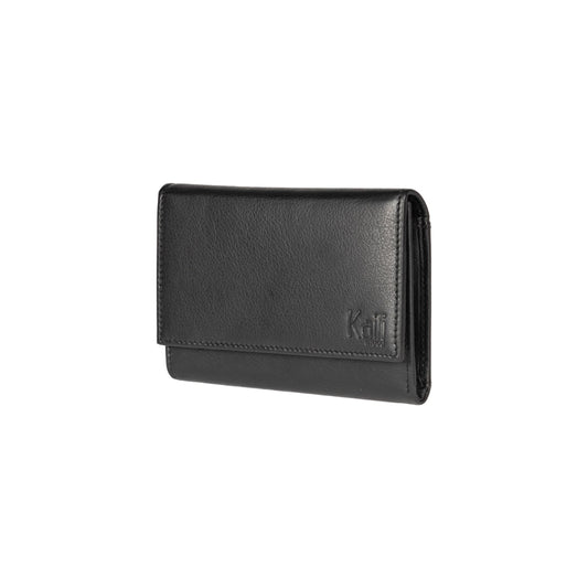 K11433AB | Portafogli Donna in Vera Pelle pieno fiore, con leggera grana. Colore Nero. Dimensioni da chiuso: cm 14 x 10,5 x 2,5. Confezione: Gift Box rigido fondo/coperchio-0
