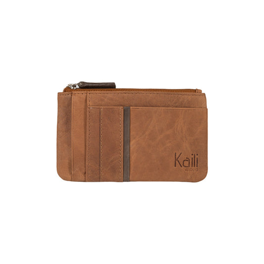 K12260UB | Bustina porta carte di credito e portamonete in Vera Pelle pieno fiore, Naked. Colore Cuoio. Protezione RFID. Dimensioni: cm 13 x 8 x 1. Confezione: Scatola regalo fondo/coperchio-1