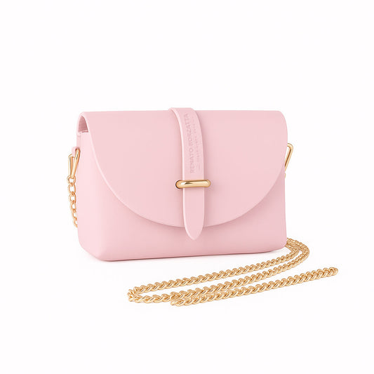 RB1001BJ | Borsa Piccola in Vera Pelle Made in Italy con Tracollina removibile e passante di chiusura in metallo Oro Lucido - Colore Rosa - Dimensioni: cm 16,5 x 11 x 8-0