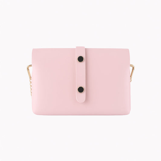 RB1001BJ | Borsa Piccola in Vera Pelle Made in Italy con Tracollina removibile e passante di chiusura in metallo Oro Lucido - Colore Rosa - Dimensioni: cm 16,5 x 11 x 8-1
