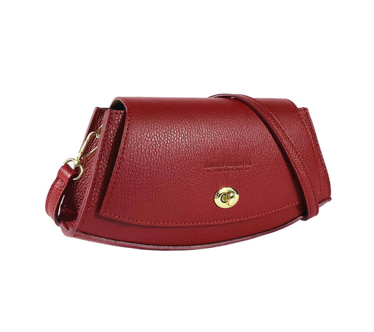 RB1009V | Borsa Donna a Spalla in Vera Pelle Made in Italy. Tracolla removibile. Attacchi con moschettoni in metallo Oro Lucido - Colore Rosso - Dimensioni: cm 30 x 16 x 7-0