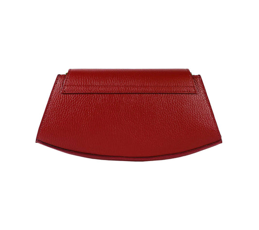 RB1009V | Borsa Donna a Spalla in Vera Pelle Made in Italy. Tracolla removibile. Attacchi con moschettoni in metallo Oro Lucido - Colore Rosso - Dimensioni: cm 30 x 16 x 7-1