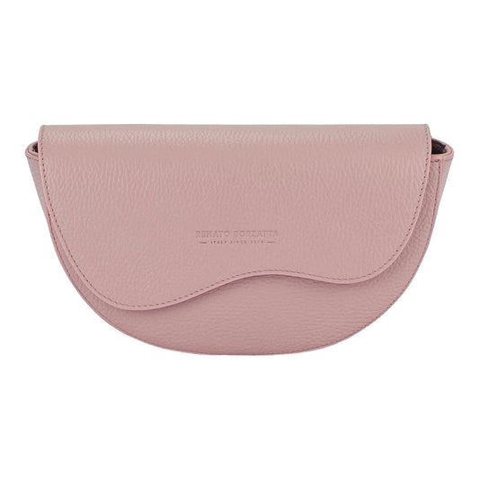 RB1027AZ  | Borsa Donna a Bandoliera stondata in Vera Pelle Made in Italy. Tracolla removibile e regolabile in pelle. Accessori Nickel Lucido - Colore Rosa Antico - Dimensioni: cm 25 x 15 x 9-1