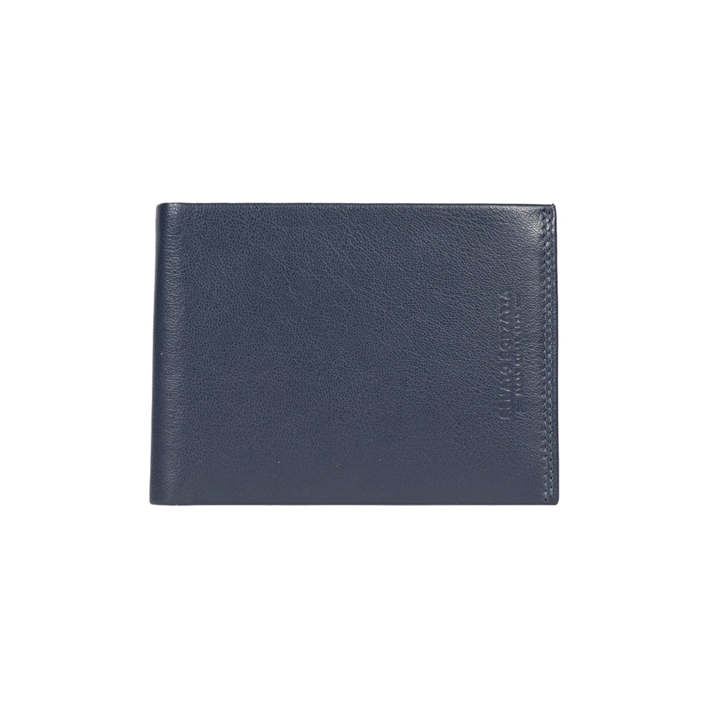 RB12003D | Portafogli Uomo risvoltato in Vera Pelle pieno fiore, con leggera grana. Colore Blu. Protezione RFID. Dimensioni da chiuso: cm 12,5 x 9,5 x 2. Confezione: Scatola regalo fondo/coperchio-2